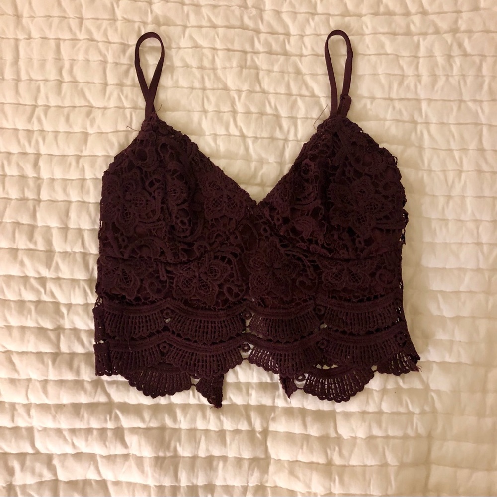 Maroon lace crop top